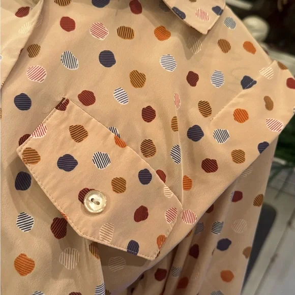 Vintage Leslie Fay Cream Tan Polkadot Long Sleeve Blouson Dress Union Made Sz 12 - Picture 3 of 10